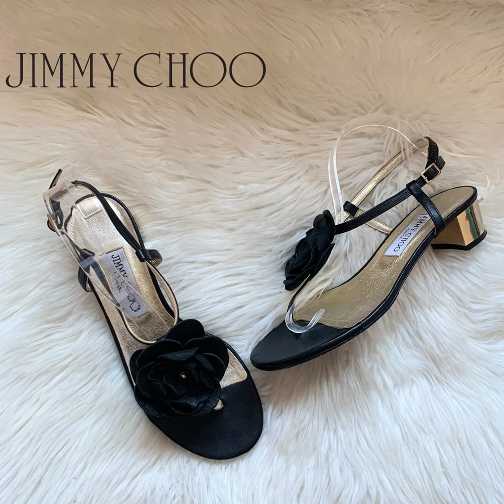 JIMMY CHOO Flower Embellished Mirror Heel Sandals